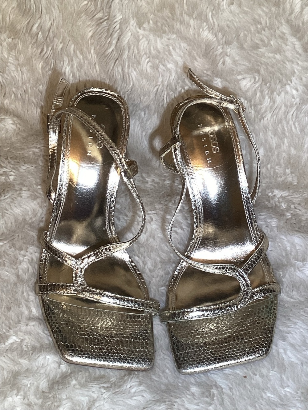 ASOS design gold Metallic Strappy High-Heel Sandals size 9
